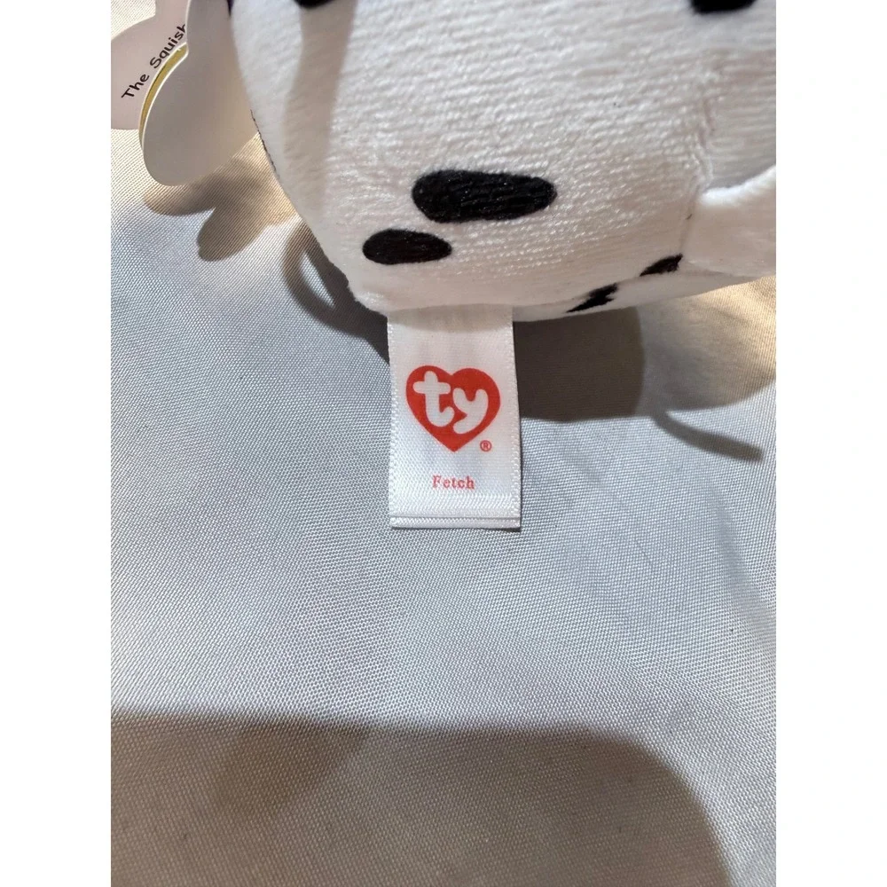 Ty Squish-a-Boos Fetch Dalmatian Dog Plush Backpack Clip 3 inch White Black Spot